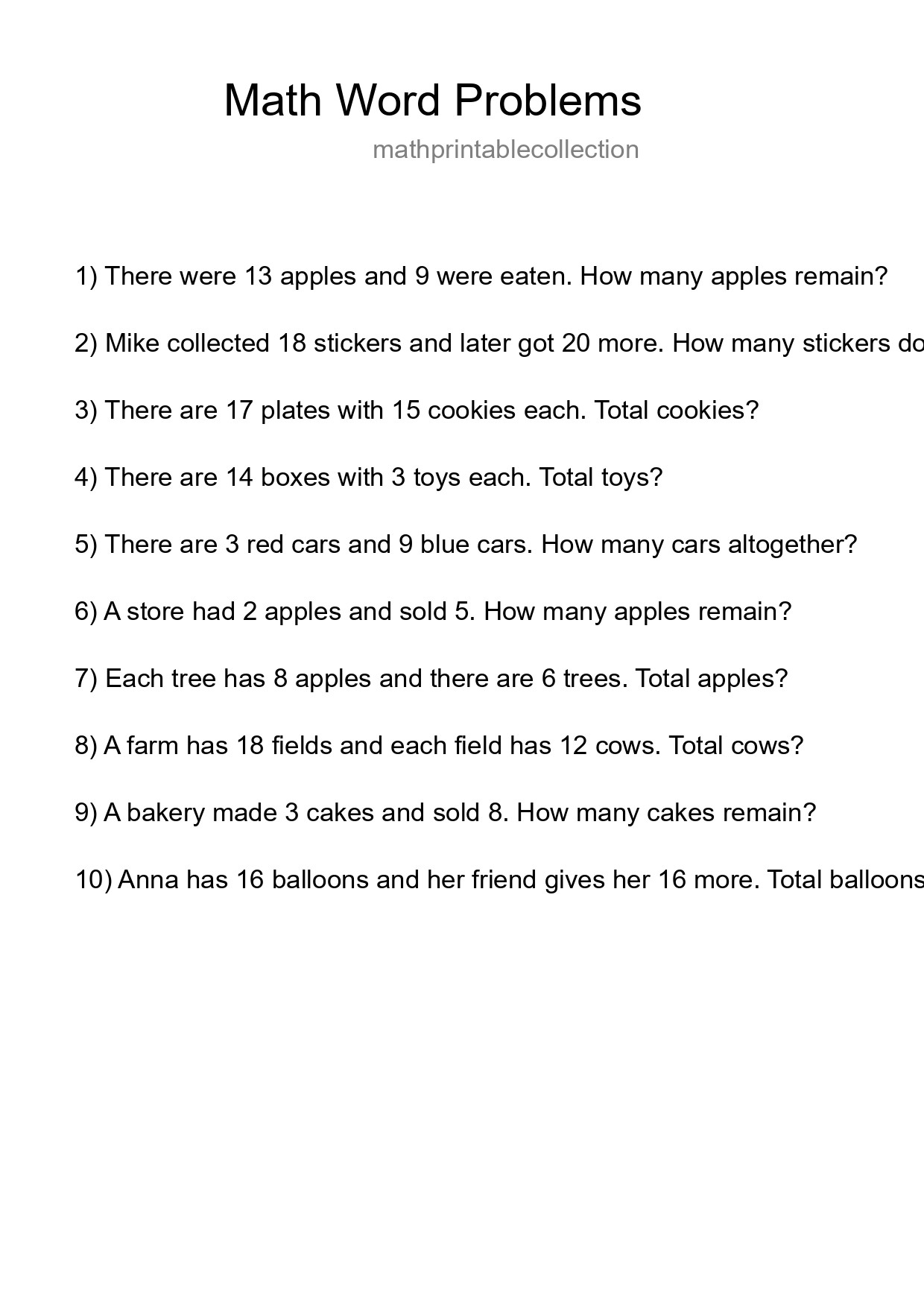 Math Word Problem Worksheet