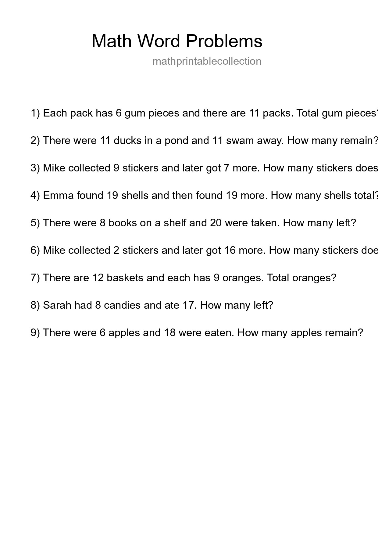 Math Word Problem Worksheet