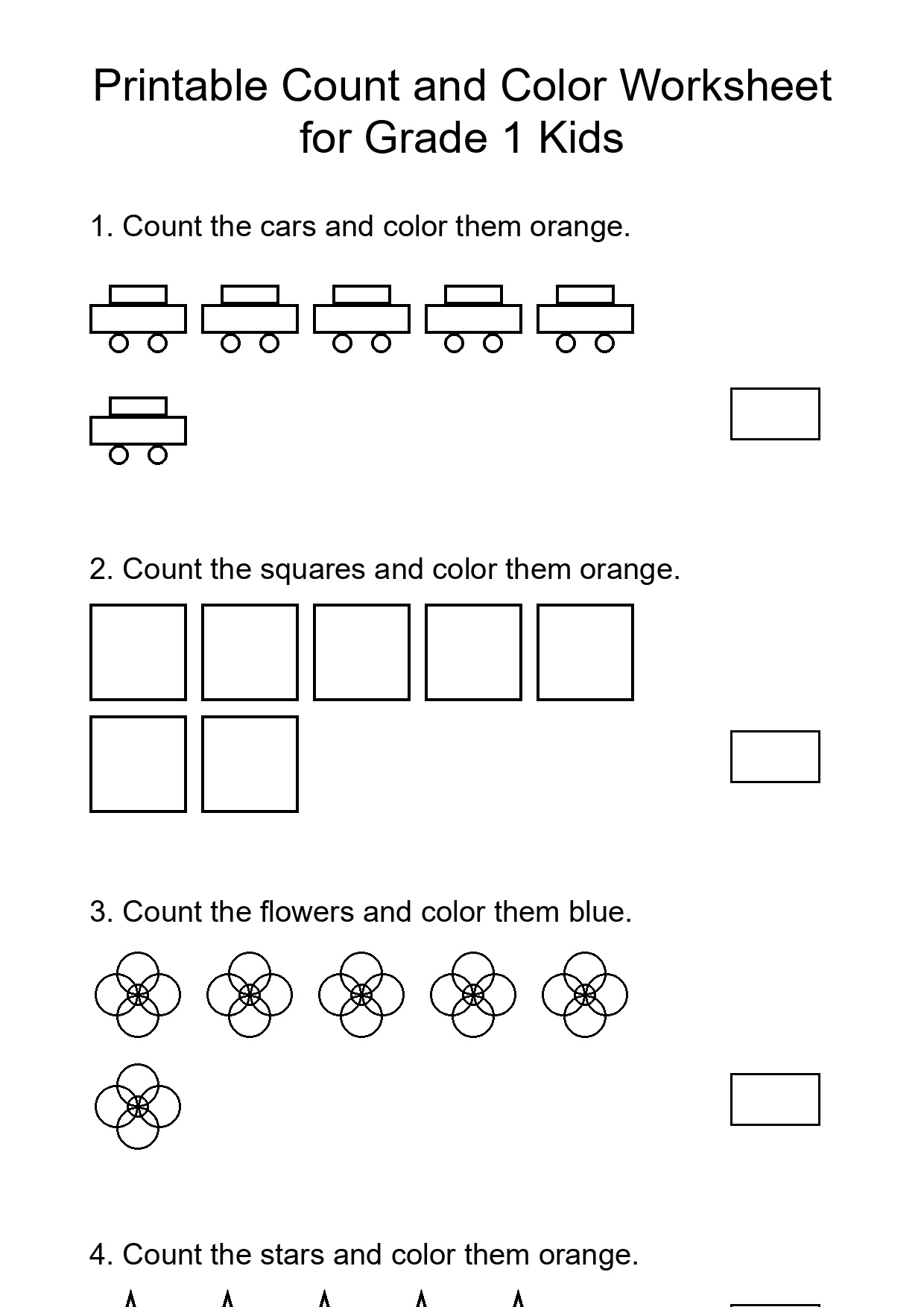 Printable Count and Color Worksheet for Grade 1 Kids