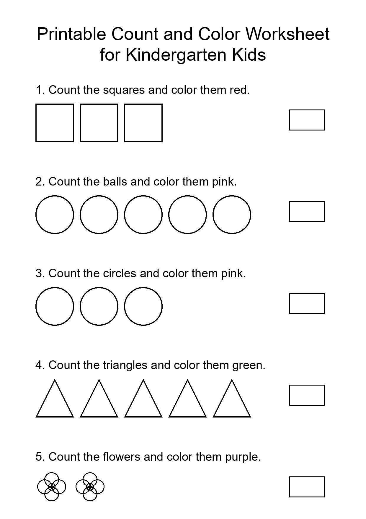Printable Count and Color Worksheet for Kindergarten Kids