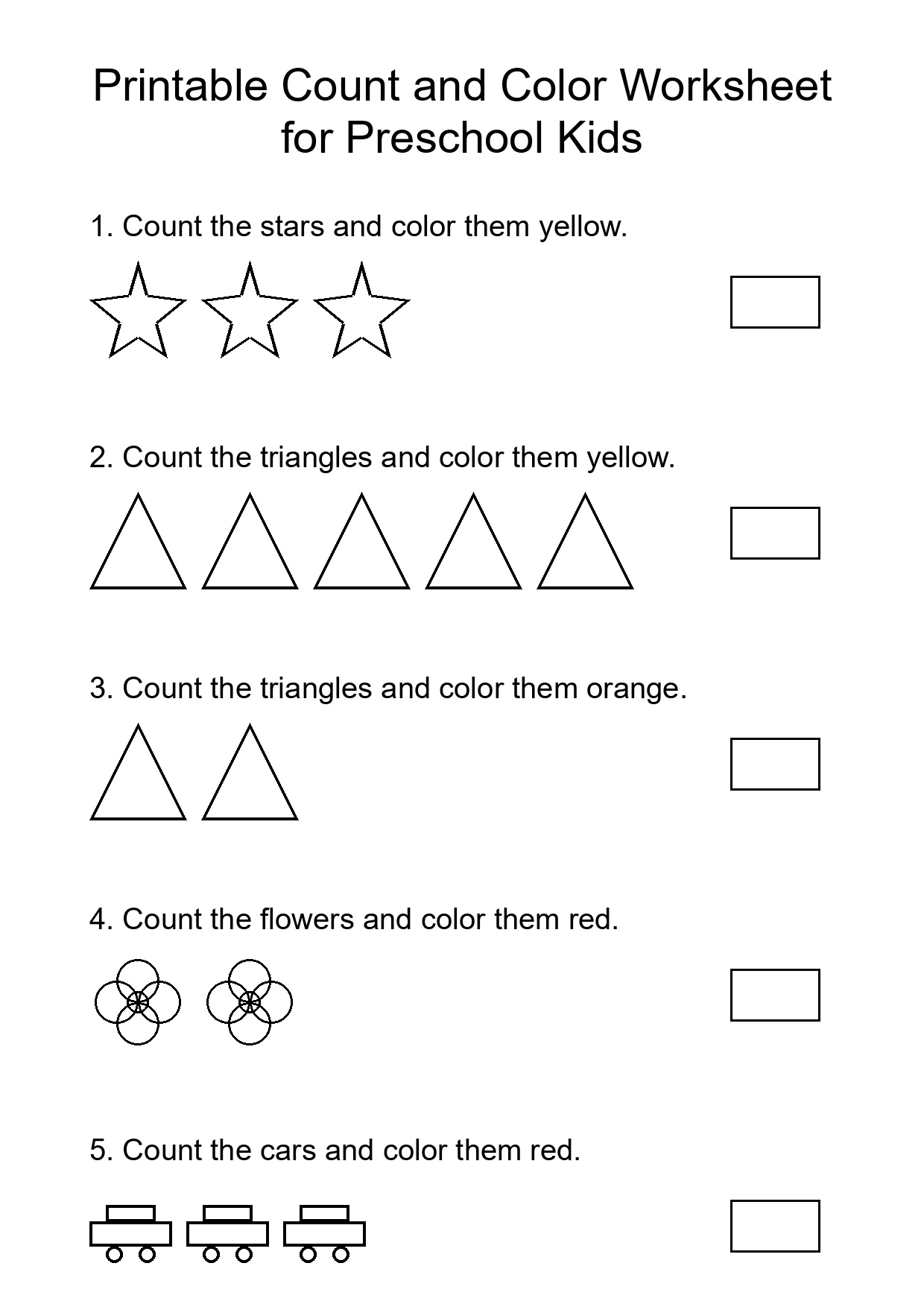 Printable Count and Color Worksheet for Preschool Kids