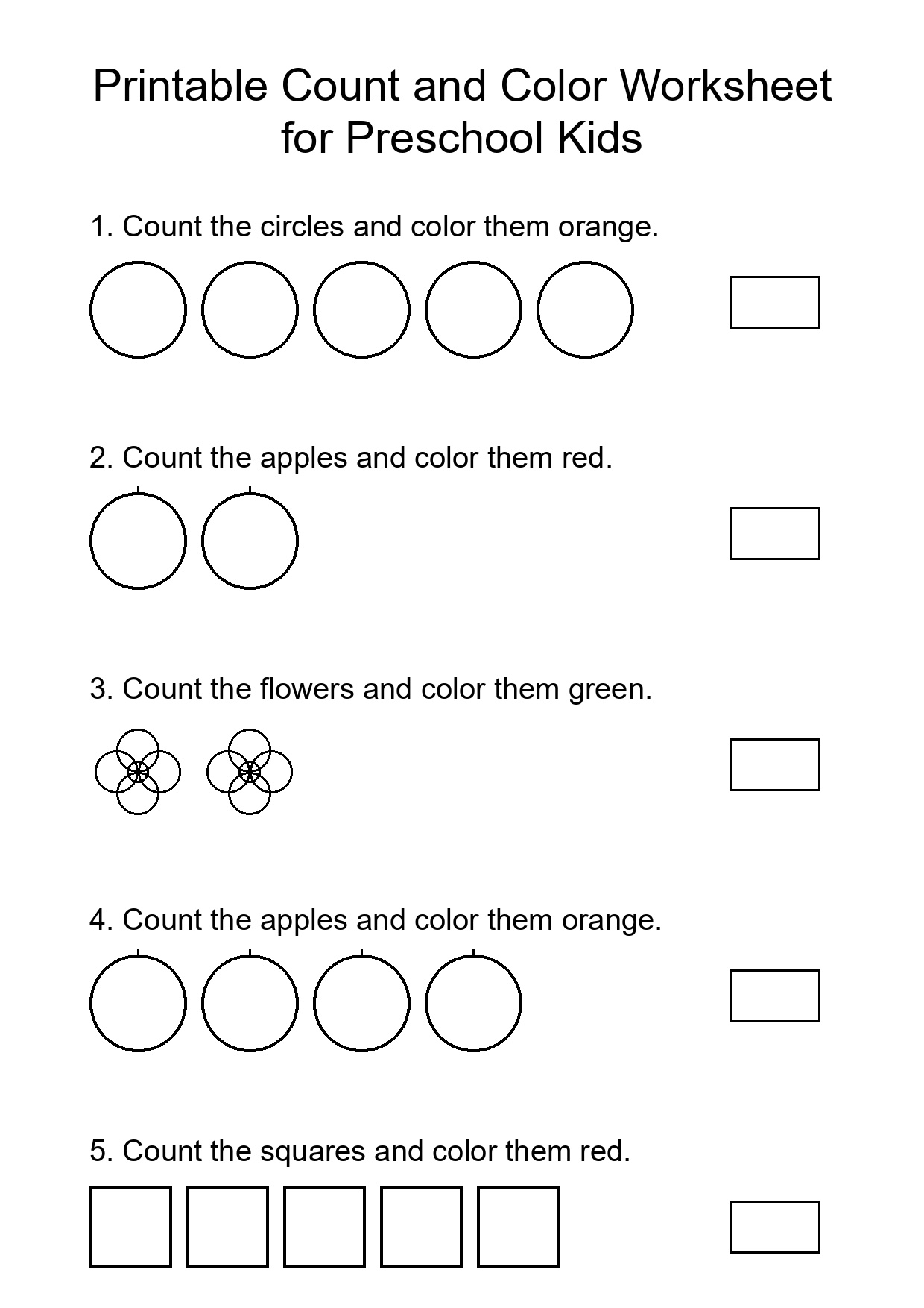 Printable Count and Color Worksheet for Preschool Kids
