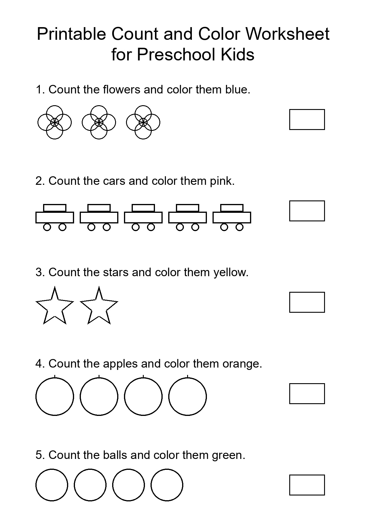 Printable Count and Color Worksheet for Preschool Kids