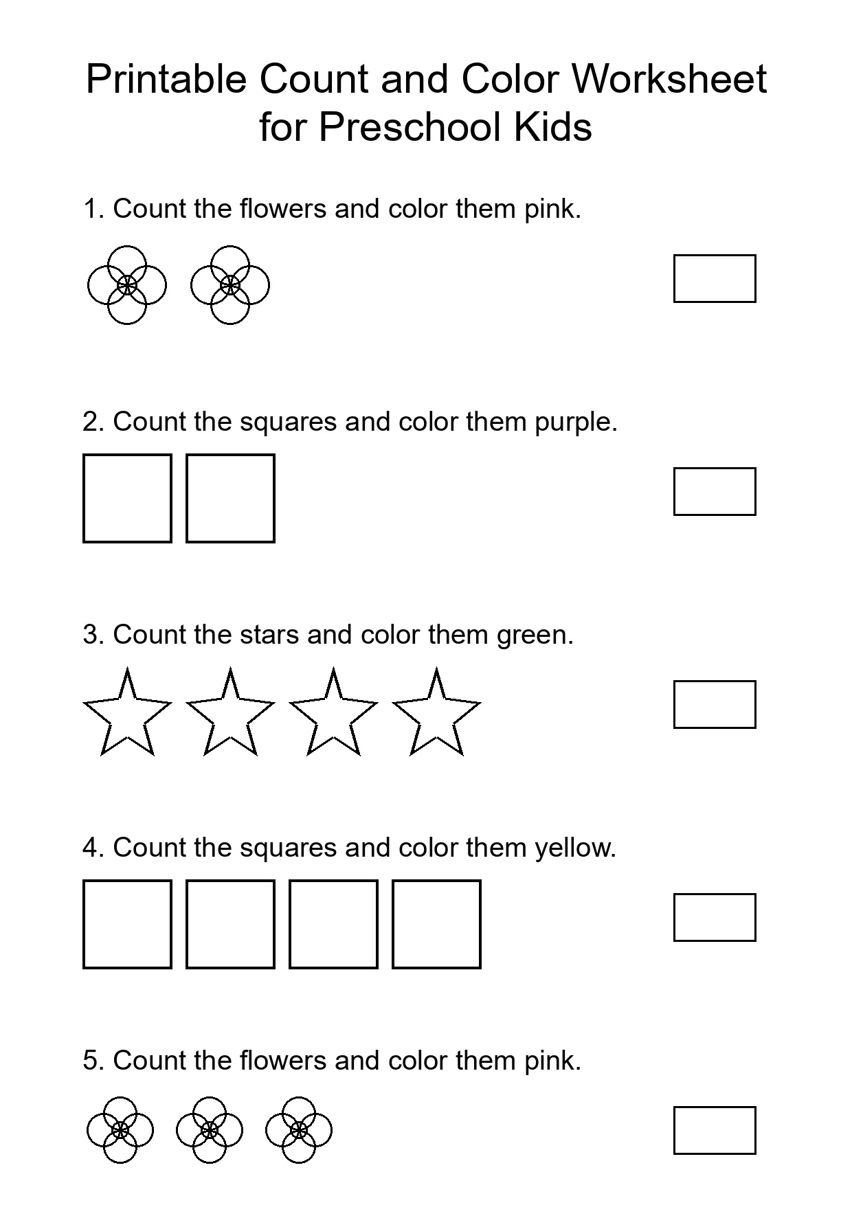 Printable Count and Color Worksheet for Preschool Kids