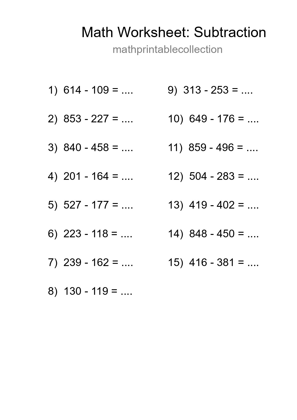 Printable Free 15 Subtraction Math Worksheet For Grade 5 - Part 30