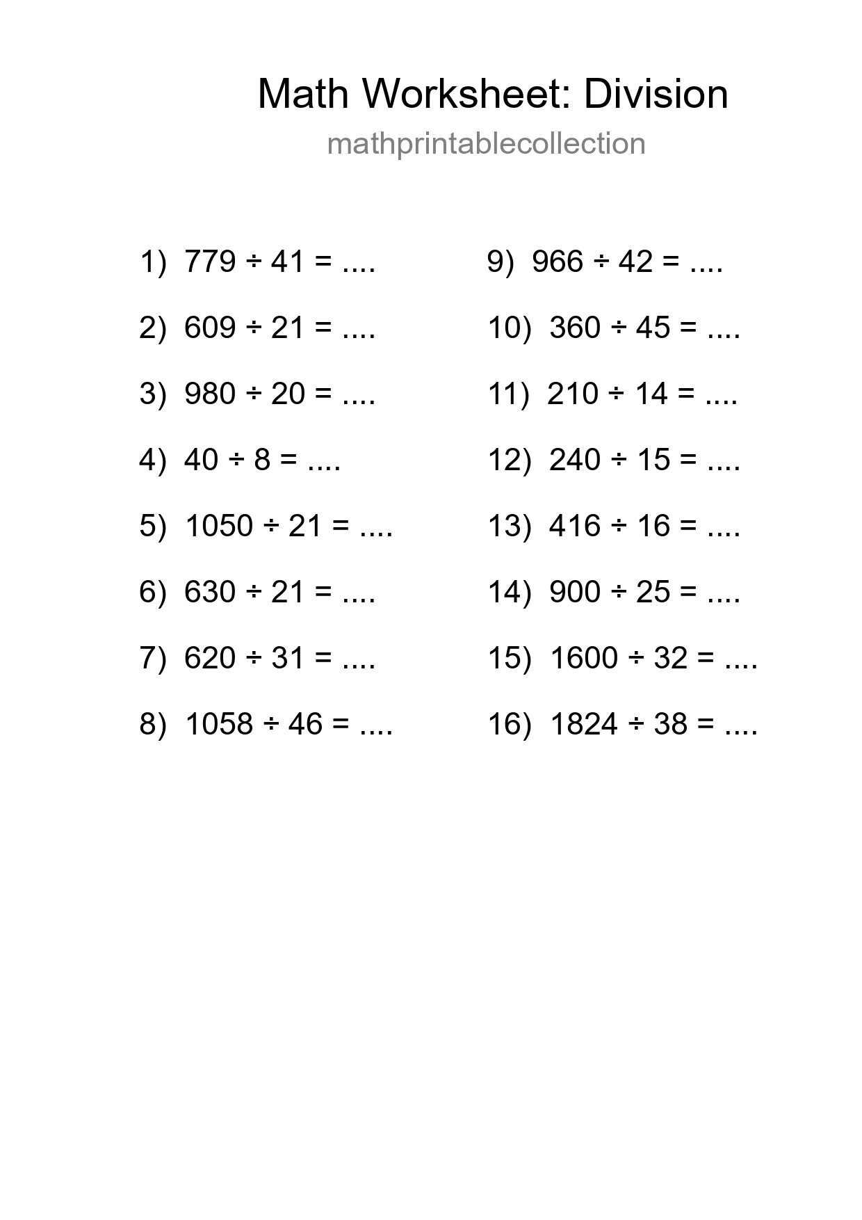 Printable Free 16 Division Math Worksheet For Grade 2 - Part 257