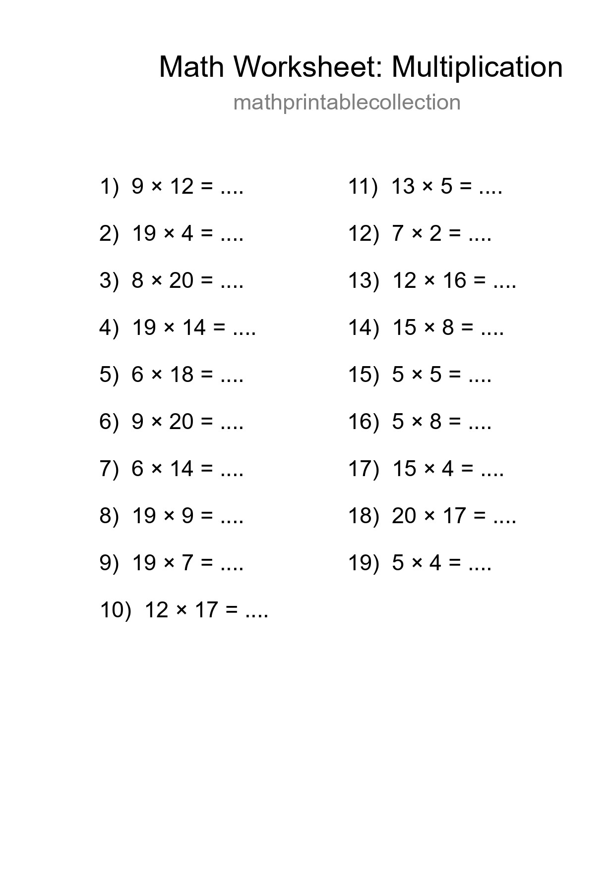 Printable Free 19 Multiplication Math Worksheet For Grade 2 - Part 139
