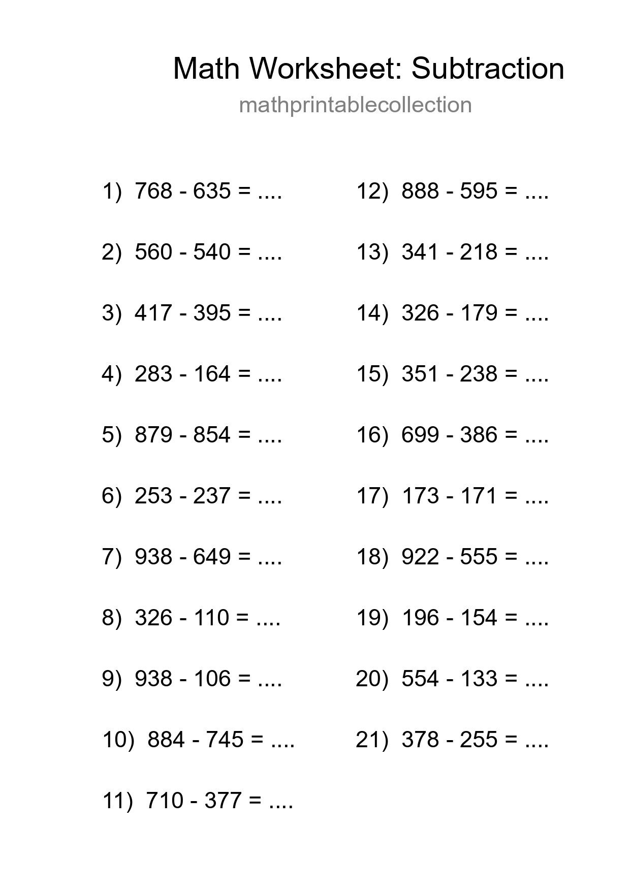 Printable Free 21 Subtraction Math Worksheet For Grade 5 - Part 184