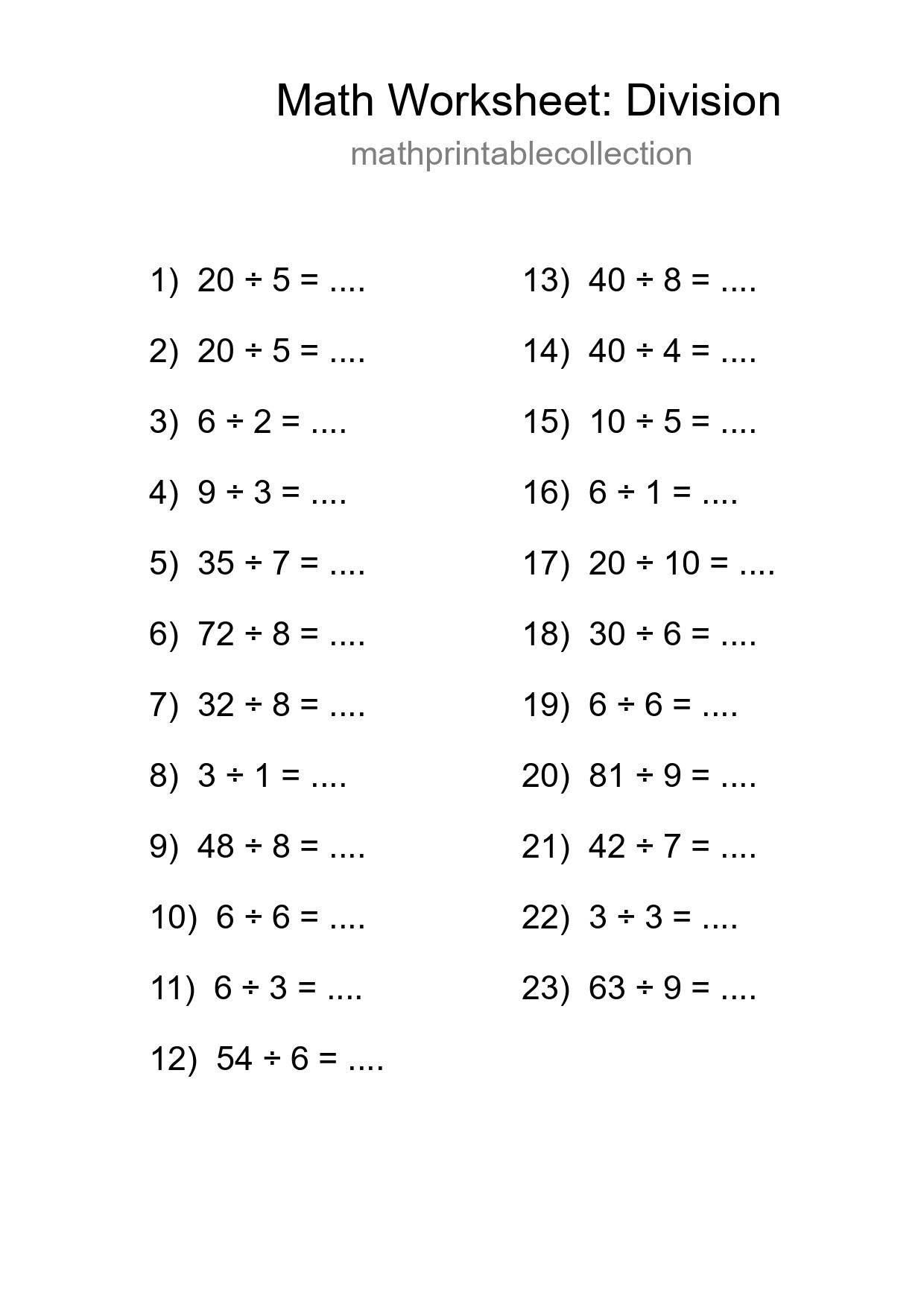 Printable Free 23 Division Math Worksheet For Grade 1 - Part 147