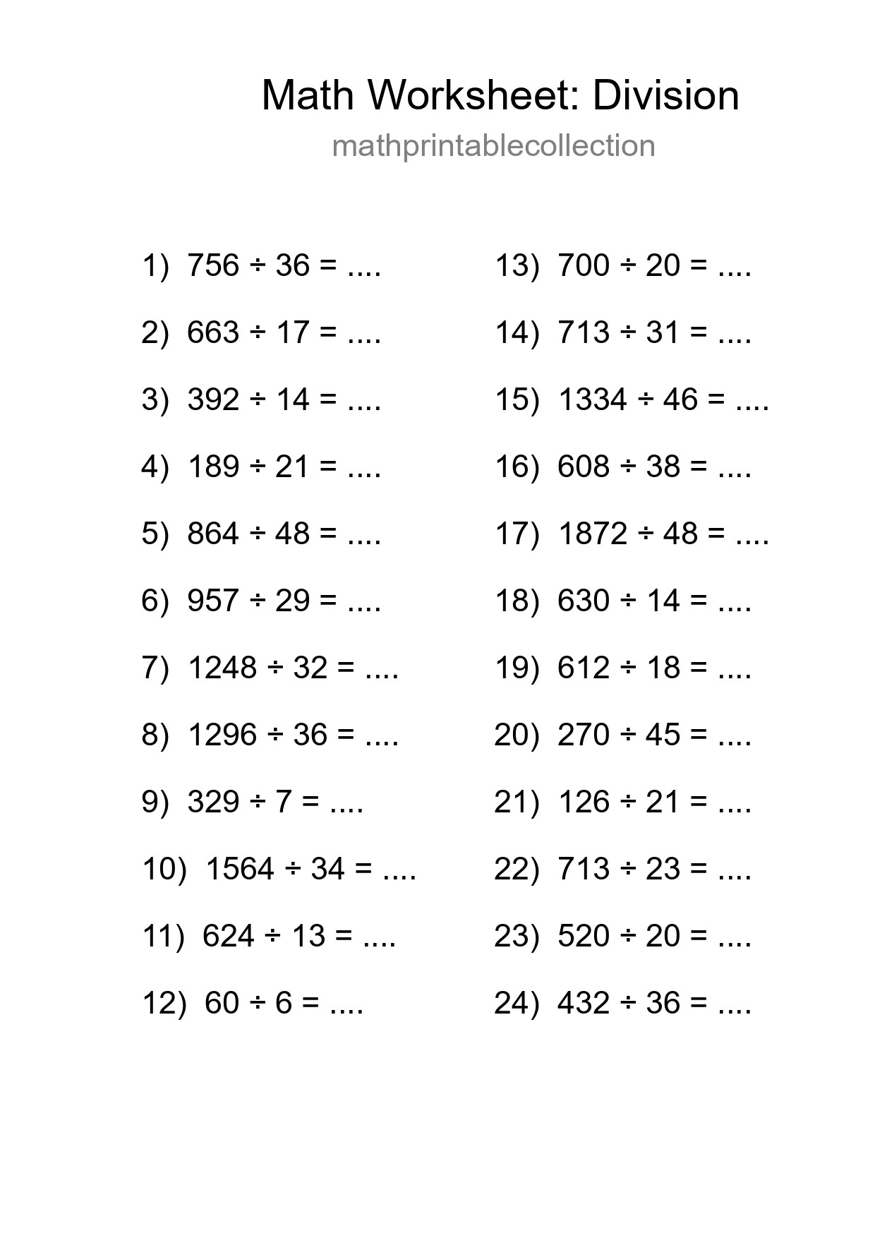 Printable Free 24 Division Math Worksheet For Grade 2 - Part 268