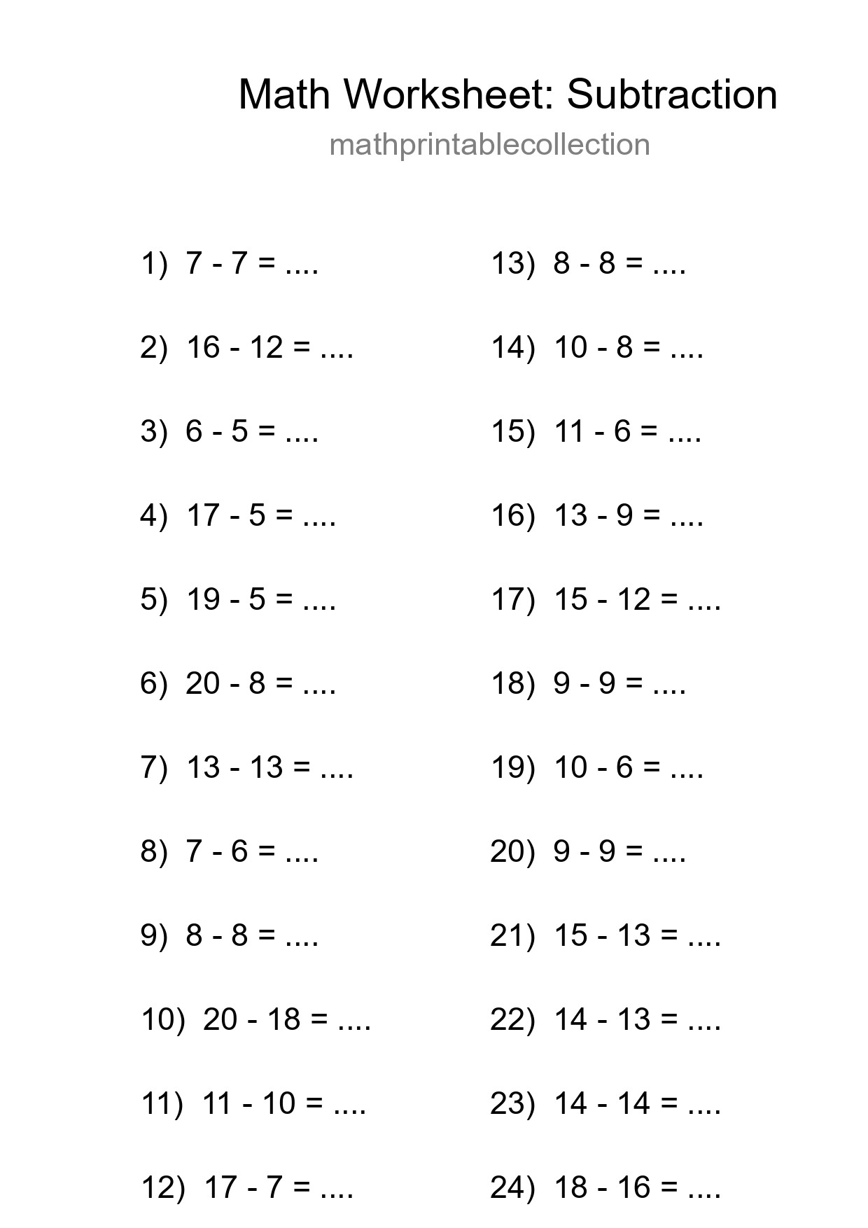 Printable Free 24 Subtraction Math Worksheet For Grade 2 - Part 118
