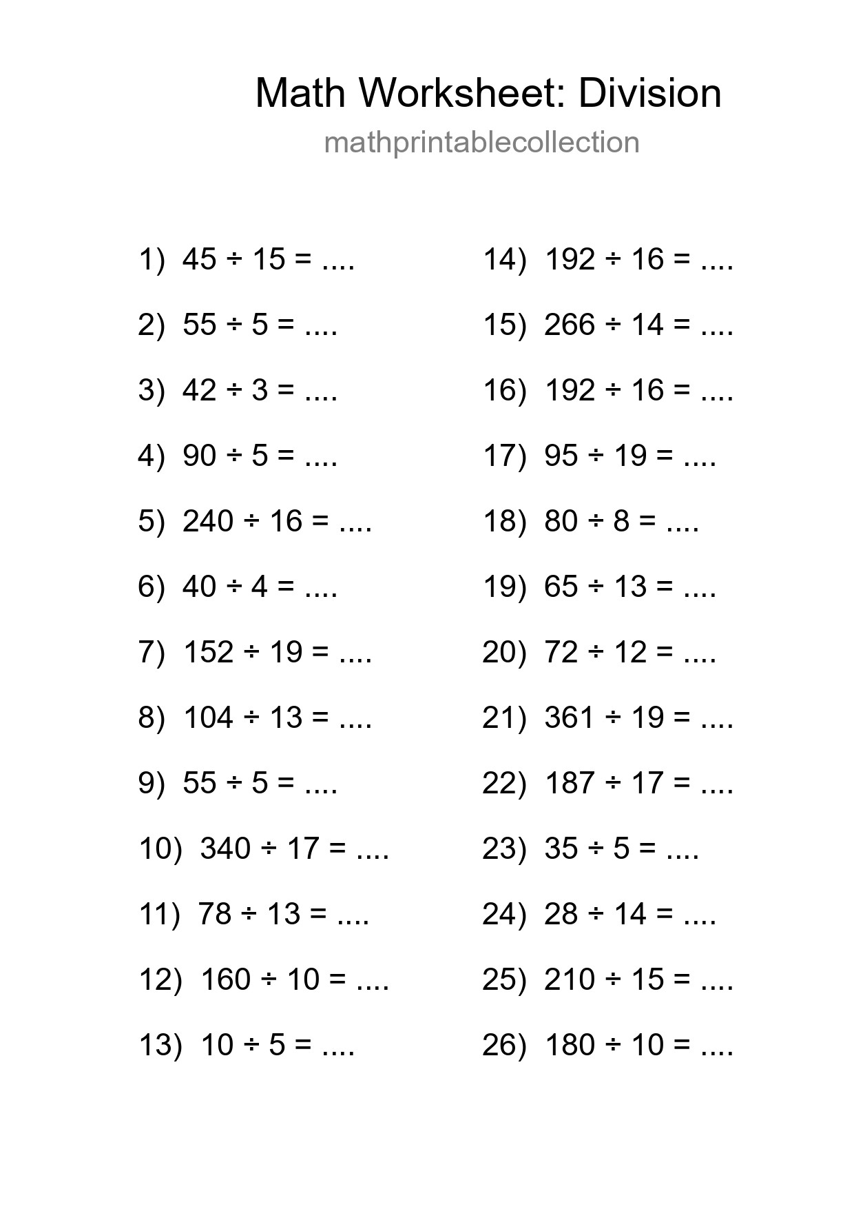 Printable Free 26 Division Math Worksheet For Grade 2 - Part 81