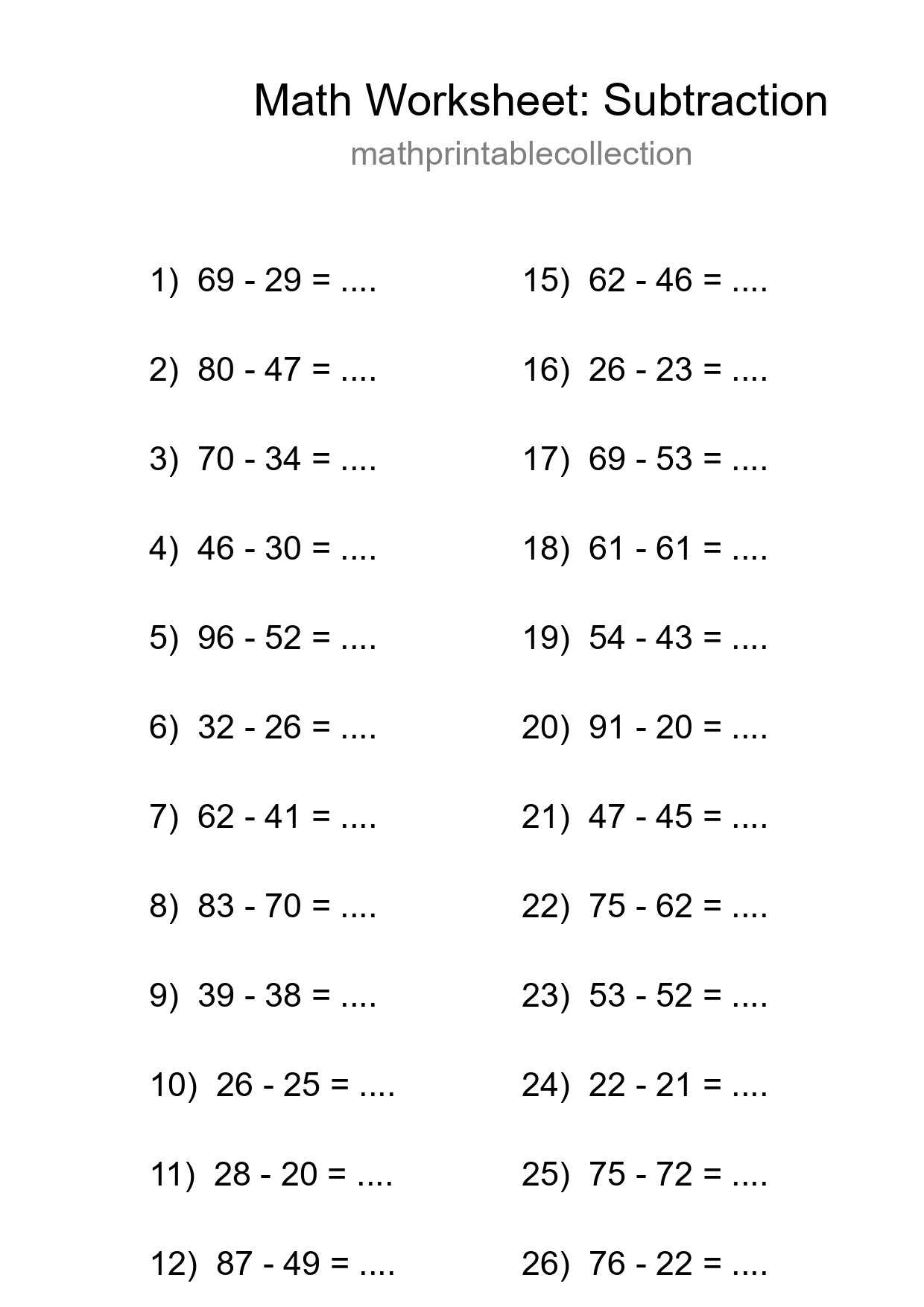 Printable Free 27 Subtraction Math Worksheet For Grade 3 - Part 195