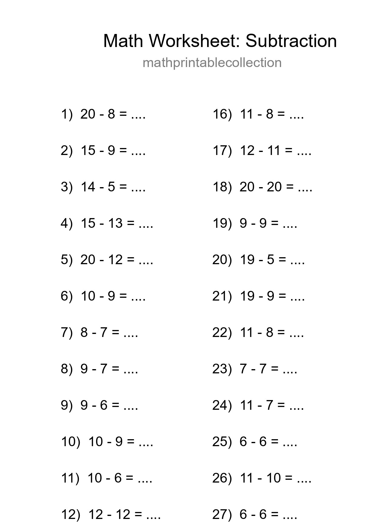 Printable Free 29 Subtraction Math Worksheet For Grade 2 - Part 63